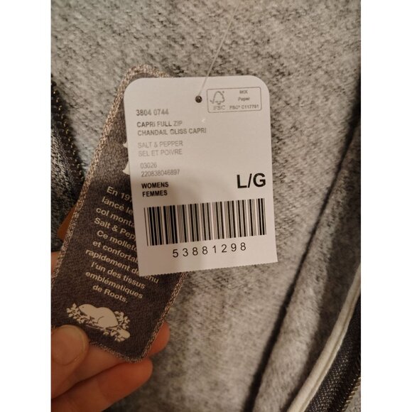 Roots NWT Large Salt & Pepper Gray Zip Front Hooded Sweatshirt Womens Beaver - Picture 8 of 9